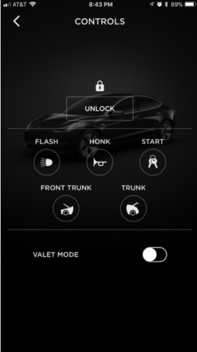 Tesla Valet Mode On/Off